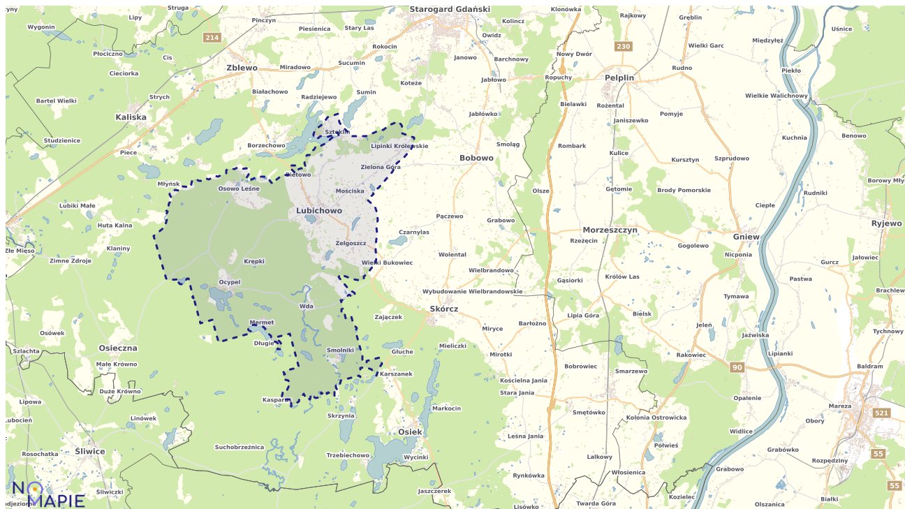 Mapa obszarów ochrony przyrody Lubichowa